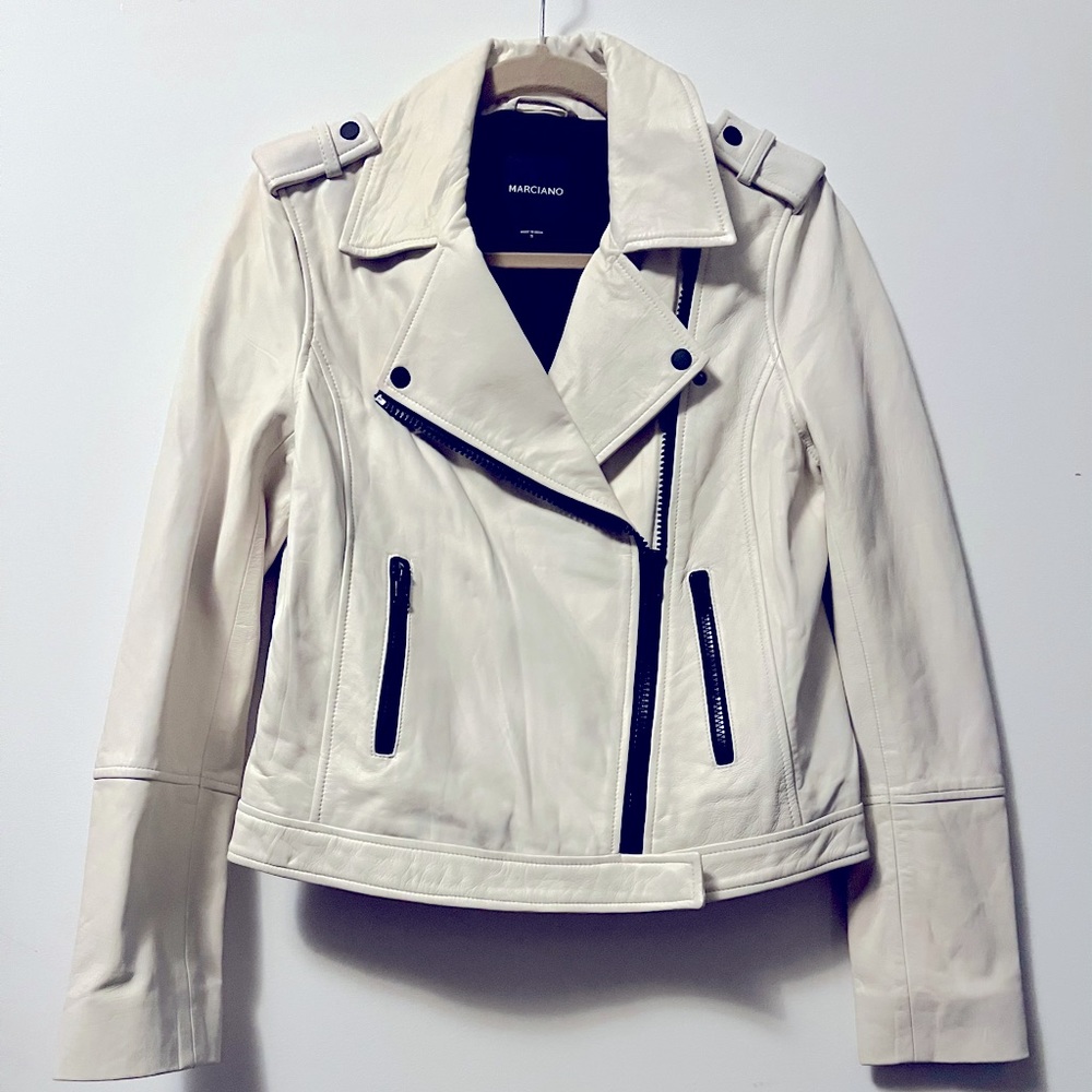 Ivory Leather Moto Jacket - Never Worn